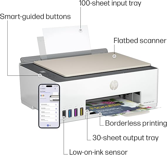 HP Smart Tank 5000 Wireless All-in-One Ink Tank Printer with up to 2 years of ink included, mobile print, scan, copy