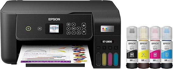 Epson EcoTank ET-2800 Wireless Color All-in-One Cartridge-Free Supertank Printer with Scan and Copy – The Ideal Basic Home Printer - Black, Medium