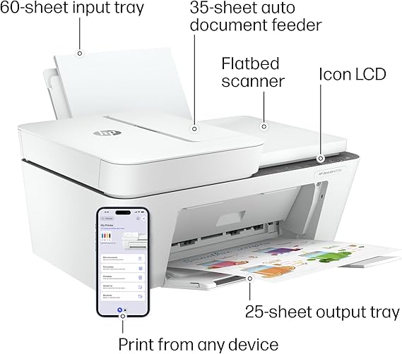 HP DeskJet 4255e Wireless All-in-One Color Inkjet Printer, Scanner, Copier, Best-for-Home, 3 Month Instant Ink Trial Included (588S6A)