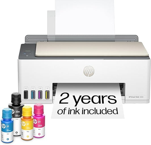 HP Smart Tank 5000 Wireless All-in-One Ink Tank Printer with up to 2 years of ink included, mobile print, scan, copy